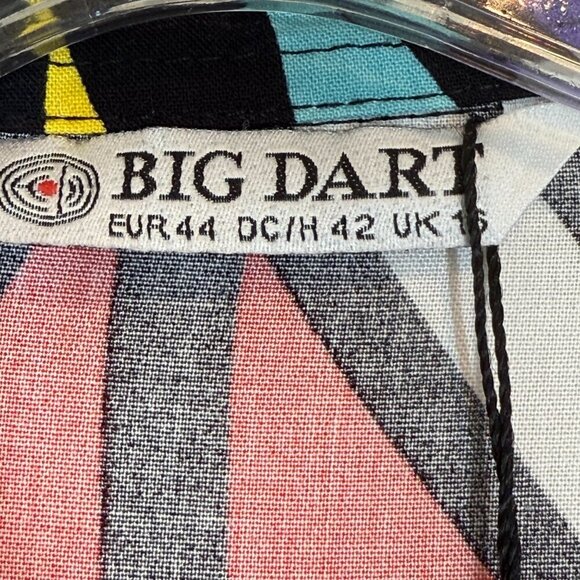 Abstract Blouse Top Button Front Blue Purple Pink Picasso Art Deco Colorful XL - Picture 8 of 11